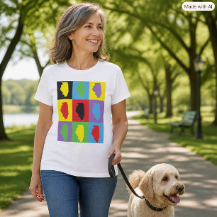 Illinois State Pride Colourful Pop Art Pattern T-Shirt