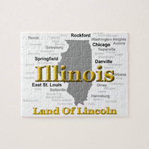 Illinois State Pride Map Silhouette Jigsaw Puzzle