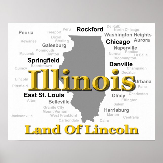 Illinois State Pride Map Silhouette Poster (Front)