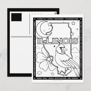 illinois state shape and facts colouring postcard