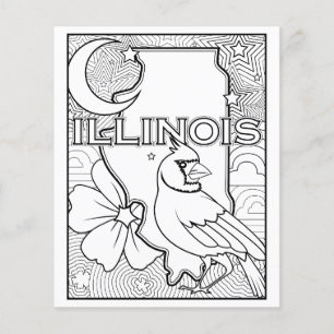 illinois state shape bird flower colouring page