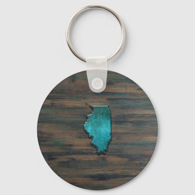 Illinois State Shape Teal Key Ring (Front)