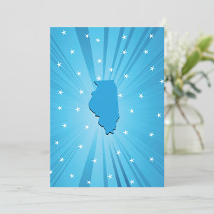 Illinois State Silhouette Blue Starburst Invitation