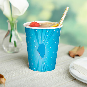 Illinois State Silhouette Blue Starburst Paper Cups
