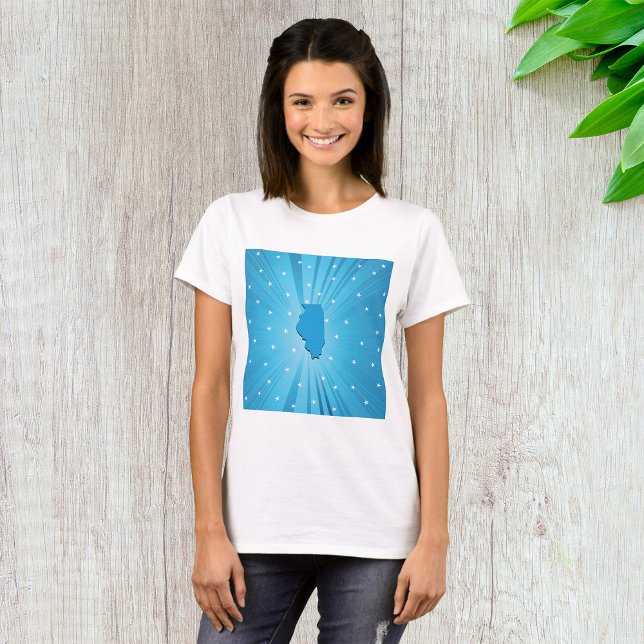 Illinois State Silhouette Blue Starburst T-Shirt (Creator Uploaded)