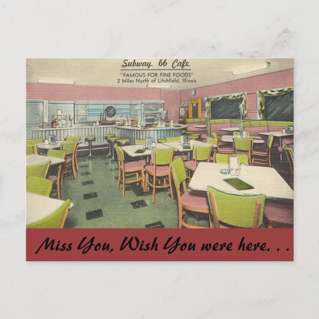 Illinois, Subway 66 Cafe, Litchfield Postcard (Front)