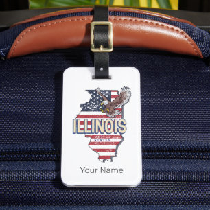 Illinois United States Eagle Retro Map Vintage USA Luggage Tag