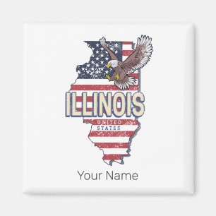 Illinois United States Eagle Retro Map Vintage USA Magnet