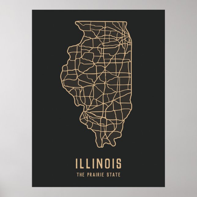 Illinois US State road map - the prairie state map Poster (Front)