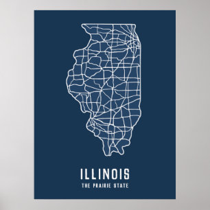 Illinois US State road map - the prairie state map Poster