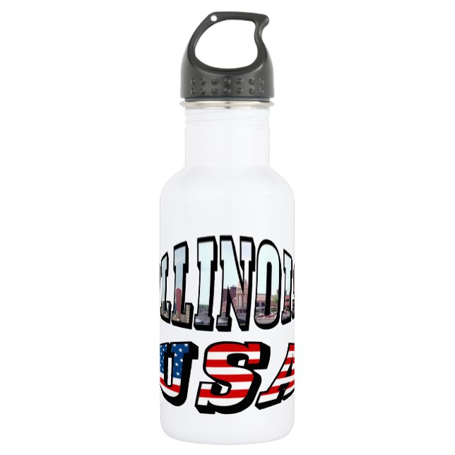 Illinois USA Flag & State Photo Text 532 Ml Water Bottle (Front)
