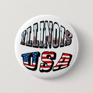 Illinois USA Flag & State Photo Text 6 Cm Round Badge