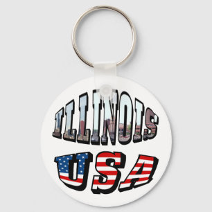 Illinois USA Flag & State Photo Text Key Ring