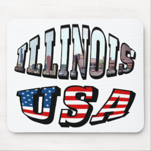 Illinois USA Flag & State Photo Text Mouse Mat