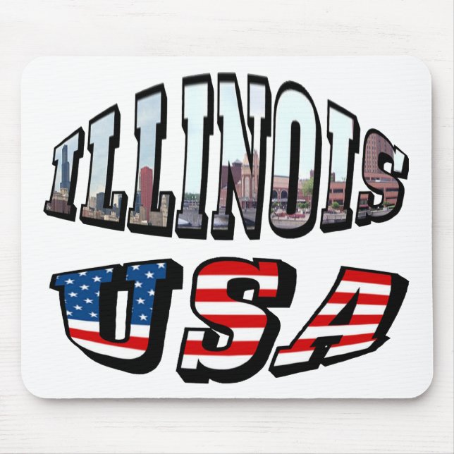 Illinois USA Flag & State Photo Text Mouse Mat (Front)