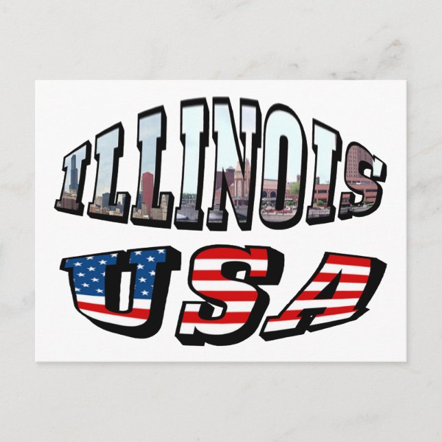 Illinois USA Flag & State Photo Text Postcard (Front)