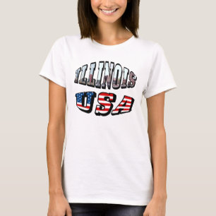 Illinois USA Flag & State Photo Text T-Shirt