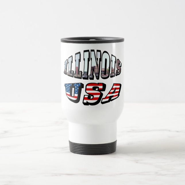 Illinois USA Flag & State Photo Text Travel Mug (Center)