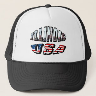 Illinois USA Flag & State Photo Text Trucker Hat