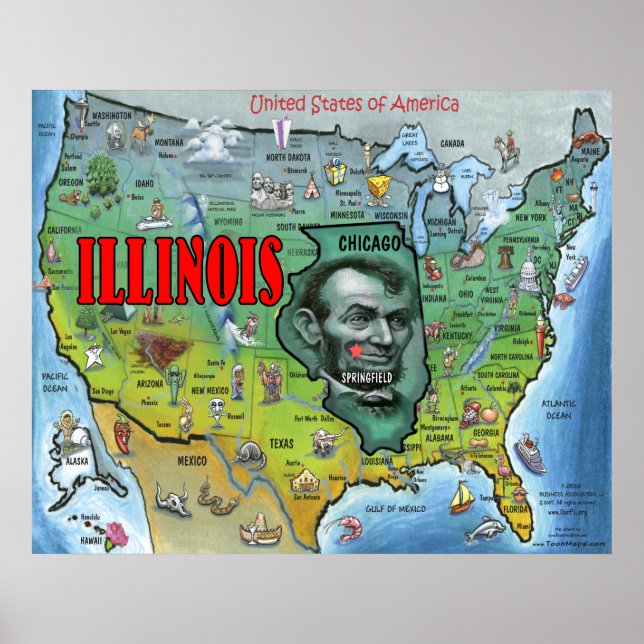 Illinois USA Map Poster (Front)