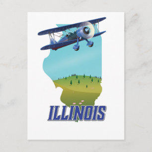 Illinois vintage map travel poster postcard