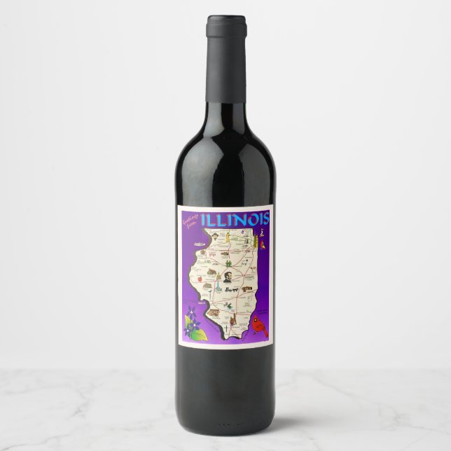 Illinois Vintage Map  Wine Label (Front)