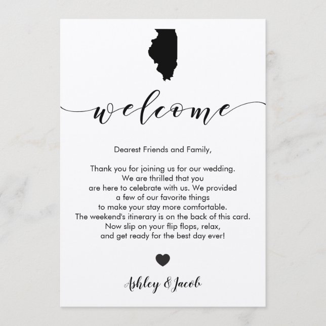 Illinois Wedding Welcome Letter & Itinerary Card (Front)