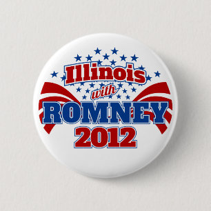 Illinois with Romney 2012 6 Cm Round Badge