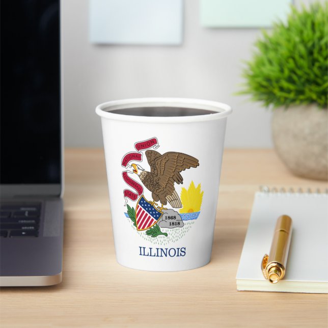 Illinoisan Flag & Seal, Flag of Illinois Paper Cups (Insitu)