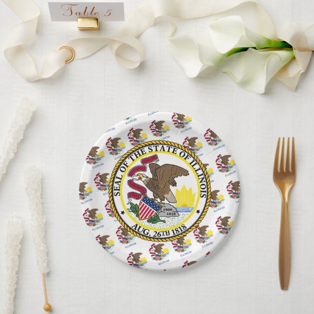 Illinoisan Flag & Seal, Illinois Paper Plate (Wedding)