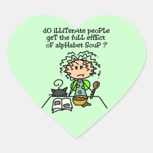 Illiterate People Humour Heart Sticker