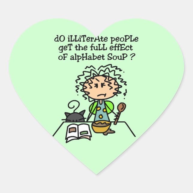 Illiterate People Humour Heart Sticker (Front)
