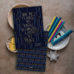 Illuminate a Path to Peace Foil Hanukkah Card<br><div class="desc">Elegant foil typography reads "May the flames we kindle,  illuminate a path to peace" on this modern Chanukah card. A pattern of Chanukah menorahs decorates the back,  but can also include a photo with customisation</div>
