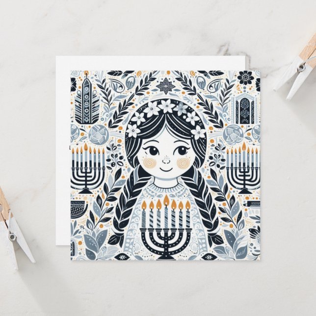 Illuminate the Night: A Hanukkah Celebration Invitation (Front/Back In Situ)