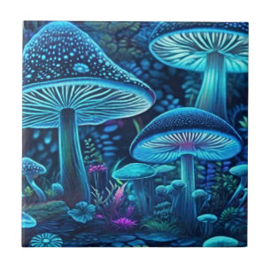 Illuminate Your Space with Magic Blue Mushrooms Tile
