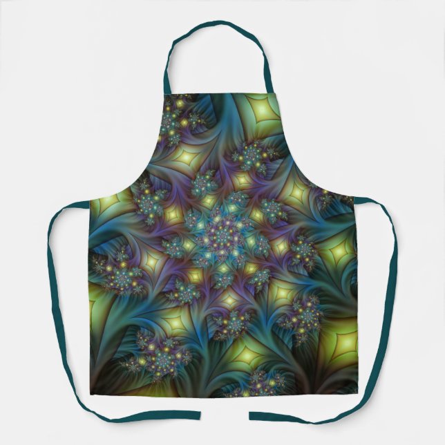 Illuminated Abstract Shiny Blue Purple Fractal Art Apron (Front)
