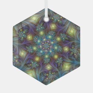 Illuminated Abstract Shiny Blue Purple Fractal Art Glass Tree Decoration