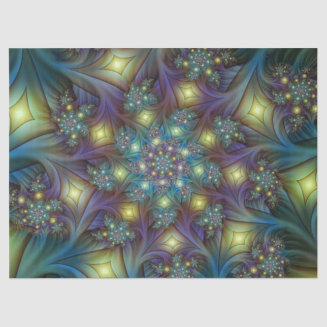 Illuminated Abstract Shiny Blue Purple Fractal Art Tissue Paper (Front)