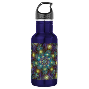 Illuminated Abstract Shiny Teal Purple Fractal Art 532 Ml Water Bottle