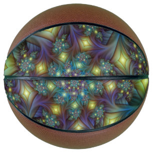 Illuminated Abstract Shiny Teal Purple Fractal Art Basketball