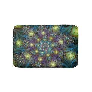 Illuminated Abstract Shiny Teal Purple Fractal Art Bath Mat