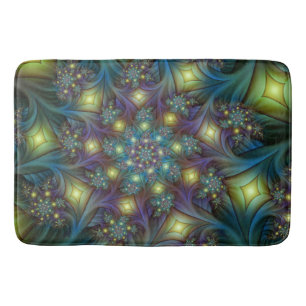 Illuminated Abstract Shiny Teal Purple Fractal Art Bath Mat