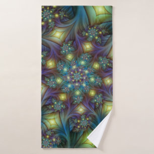 Illuminated Abstract Shiny Teal Purple Fractal Art Bath Towel
