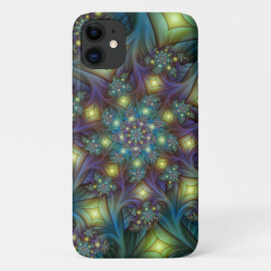 Illuminated Abstract Shiny Teal Purple Fractal Art iPhone 11 Case