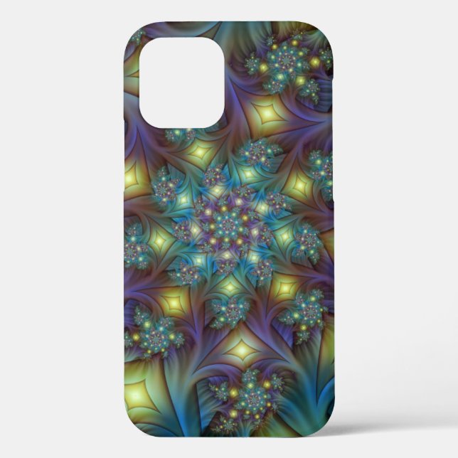 Illuminated Abstract Shiny Teal Purple Fractal Art Case-Mate iPhone Case (Back)