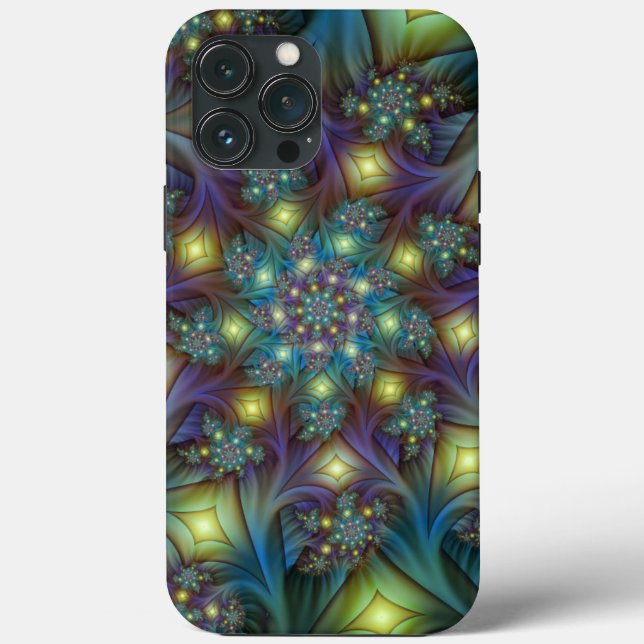 Illuminated Abstract Shiny Teal Purple Fractal Art Case-Mate iPhone Case (Back)