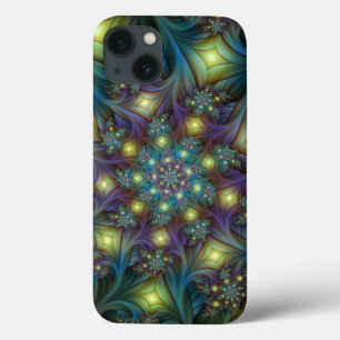 Illuminated Abstract Shiny Teal Purple Fractal Art iPhone 13 Case