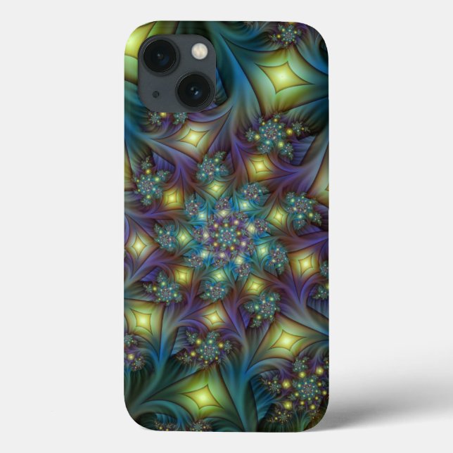 Illuminated Abstract Shiny Teal Purple Fractal Art Case-Mate iPhone Case (Back)