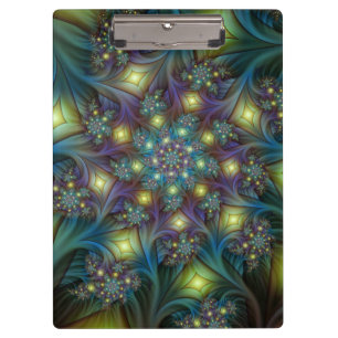 Illuminated Abstract Shiny Teal Purple Fractal Art Clipboard