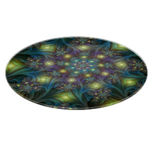 Illuminated Abstract Shiny Teal Purple Fractal Art Cutting Board